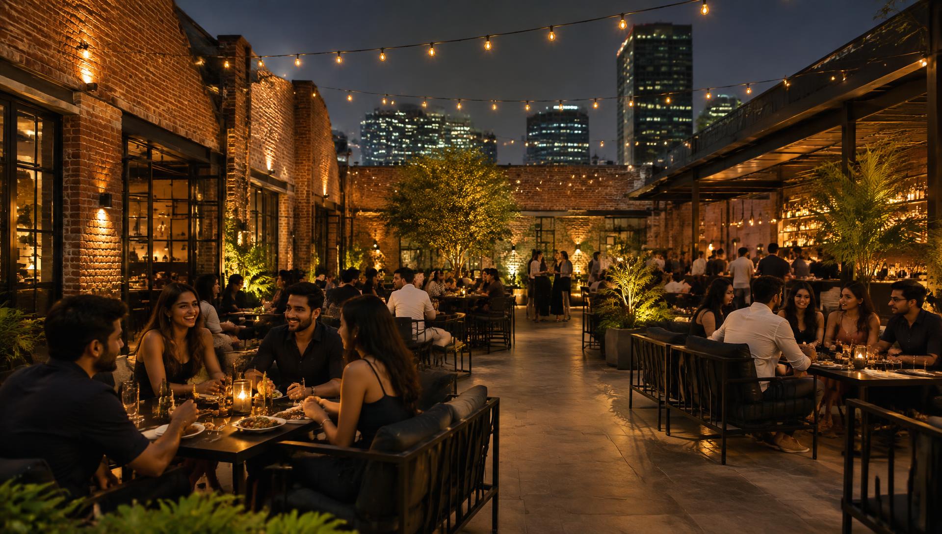 ReSet open-air courtyard at night